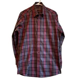 Forsyth of Canada Button Down Shirt Mens M Red Plaid Wrinkle Free Long Sleeve